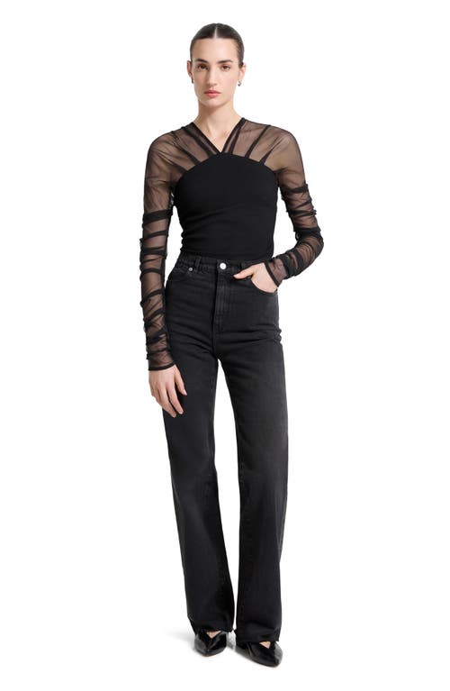 Marcella Lita Mesh & Ponte Top In Black