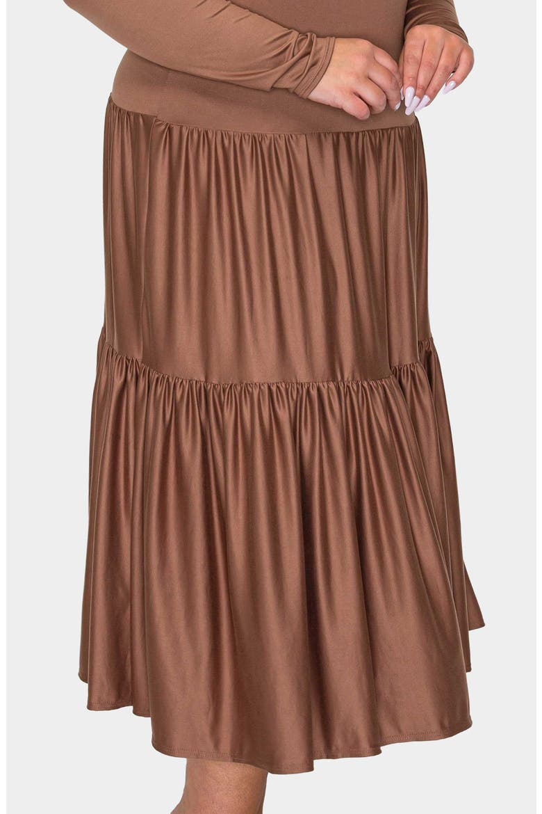 Eliana Long Sleeve Tiered Midi Dress, Alternate, color, ESPRESSO