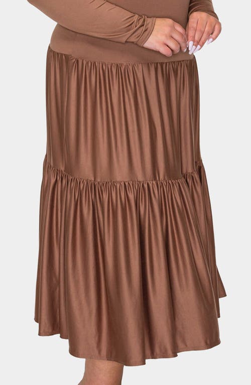 L I V D Eliana Long Sleeve Tiered Midi Dress In Brown