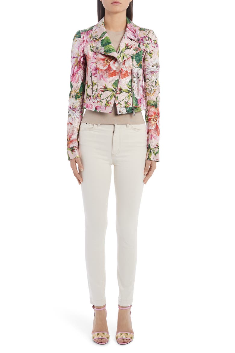 Floral Brocade Moto Jacket, Alternate, color, PINK FLORAL