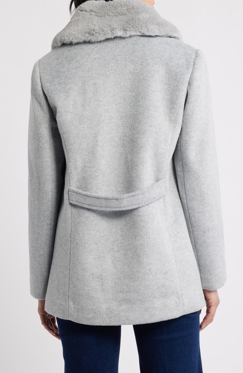 CeCe Faux Fur Collar Double Breasted Coat, Alternate, color, Grey