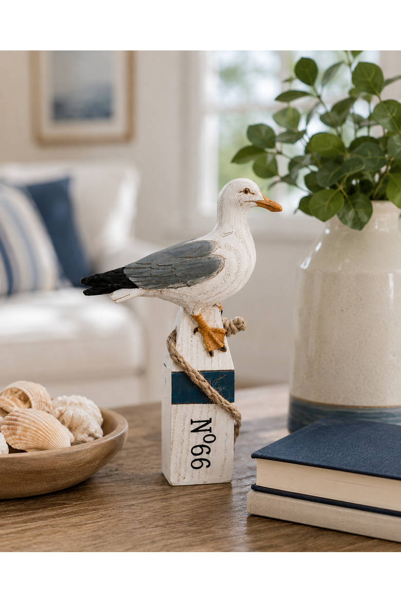 Seagull On Buoy Decorative Figurine, Alternate, color, White