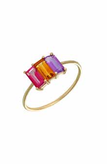 14k Gold Pink Topaz, Citrine & Amethyst Stackable Ring