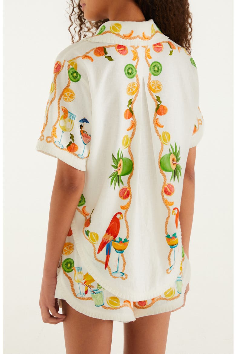Biricutico Scarf Print Short Sleeve Linen Shirt, Alternate, color, BIRICUTICO SCARF OFF