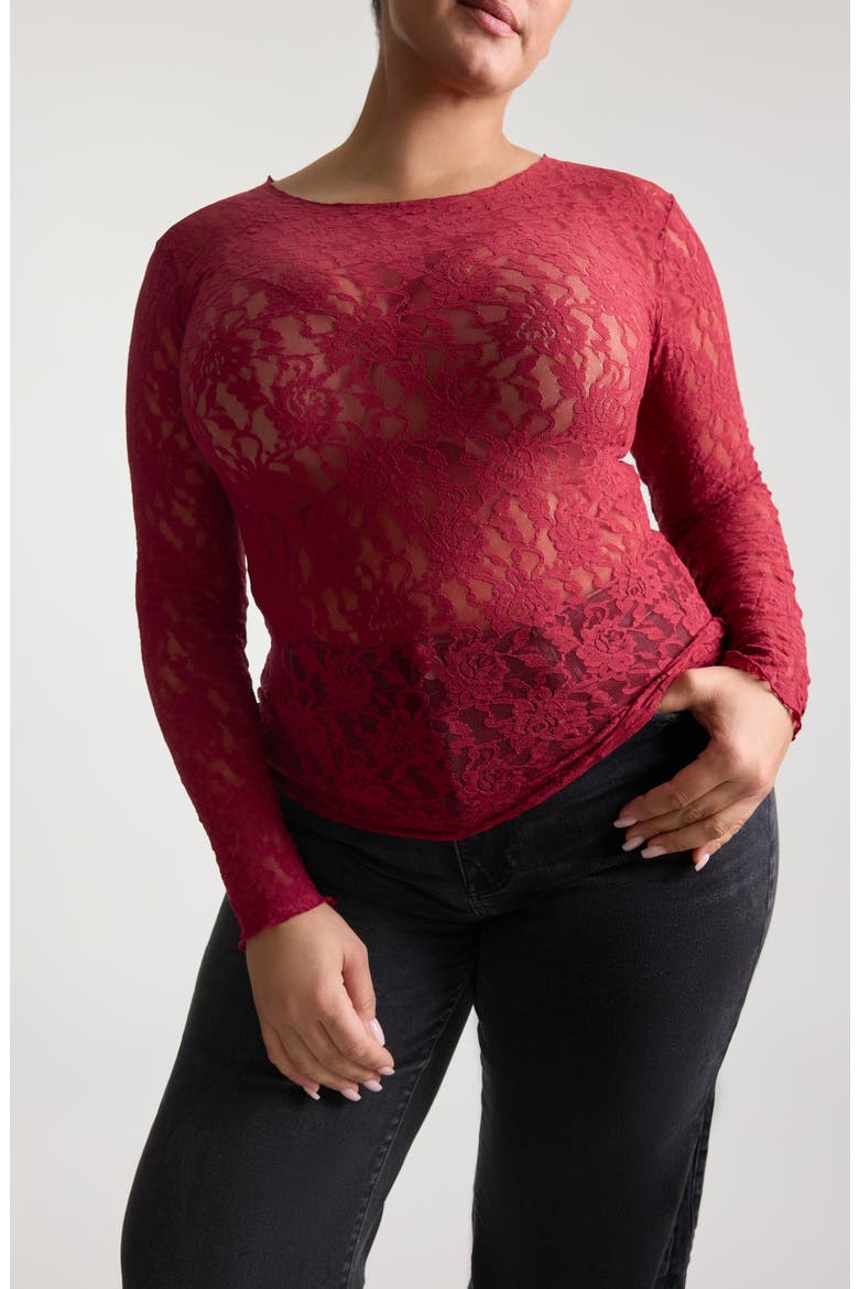 Signature Lace Long Sleeve Top, Alternate, color, WILD BERRIES RED