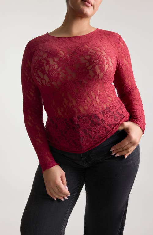 Hanky Panky Signature Lace Long Sleeve Top In Red