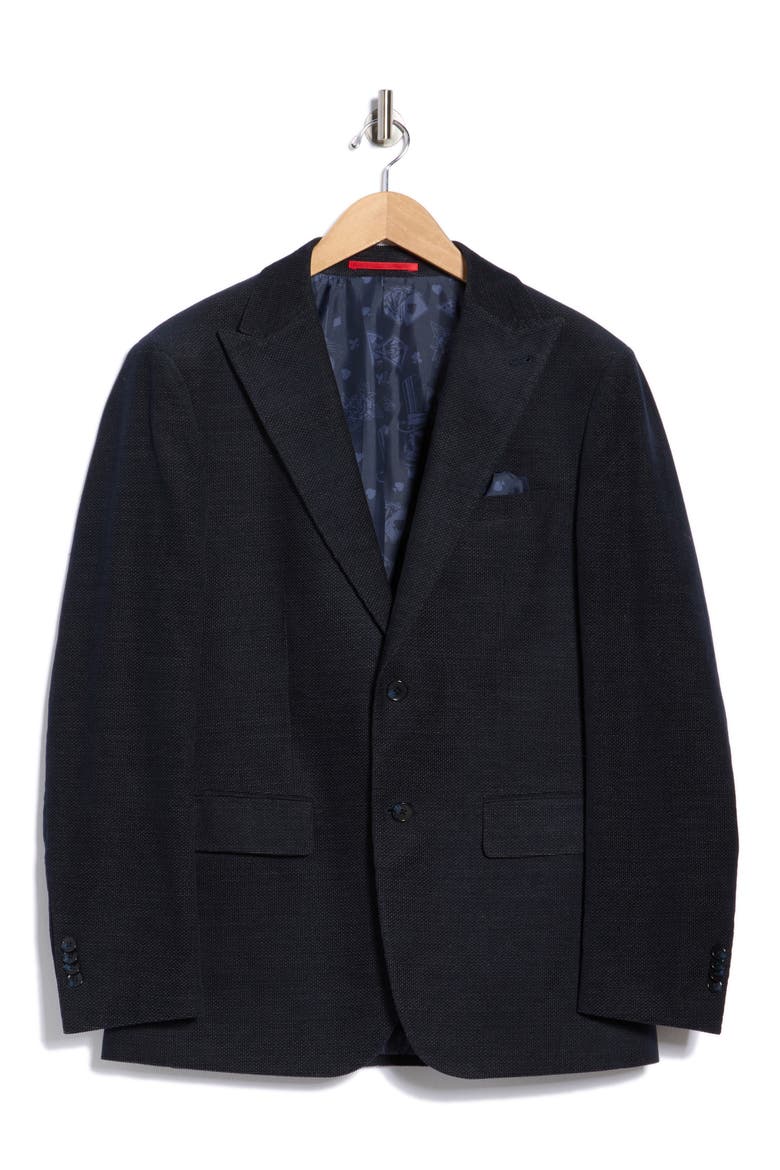Solid Peak Lapel Cotton Blend Sport Coat, Alternate, color, NAVY