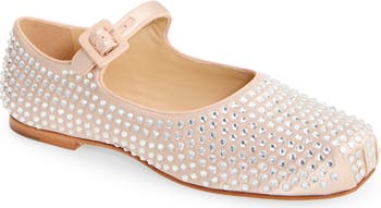 靴 Mary Jane Crystal Ribbon Satin Flats 37 Sandy Liang Pointe Crystal Embellished Mary Jane Flat (Women