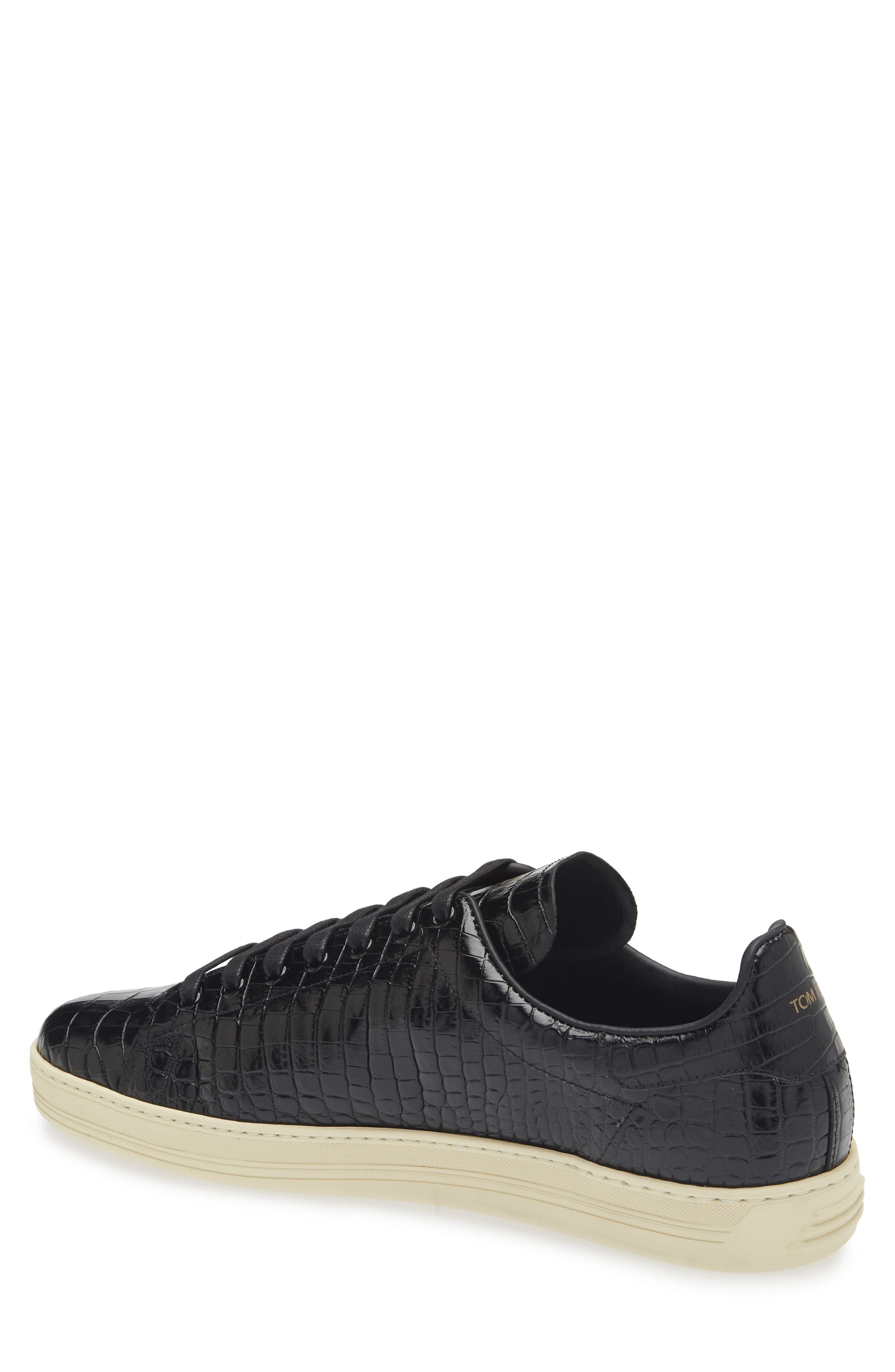 TOM FORD Croc Embossed Low Top Sneaker, Alternate, color, 3Nw02 Black/ Cream
