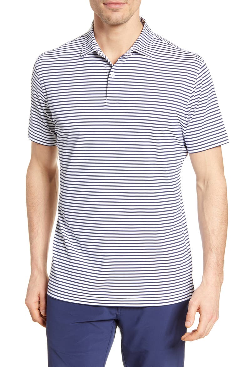 Miles Stripe Short Sleeve Stretch Jersey Polo, Main, color, WHITE/ NAVY