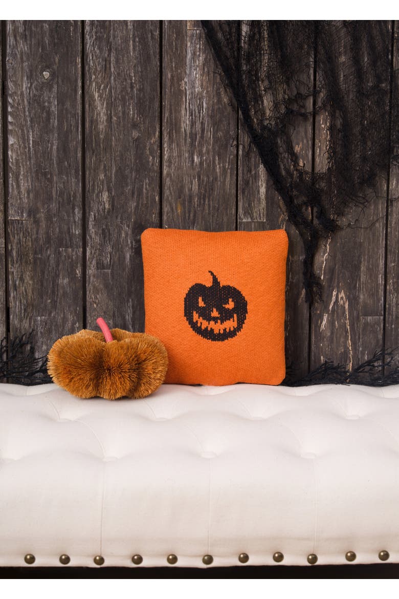 Jack O' Lantern Cotton Knit Small 10" x 10" Autumn Fall Accent Pillow, Alternate, color, Black