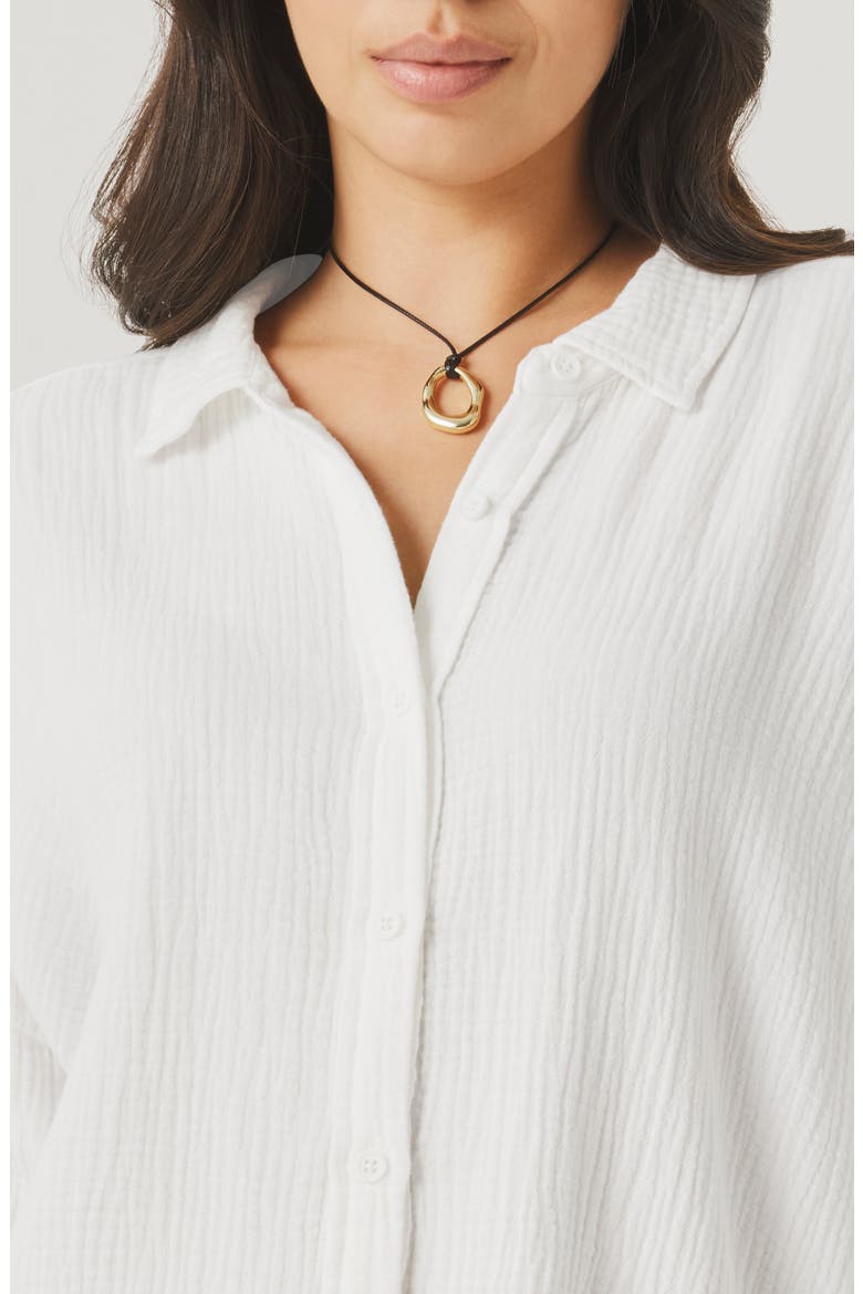 Ava Cotton Gauze Button-Up Shirt, Alternate, color, WHITE