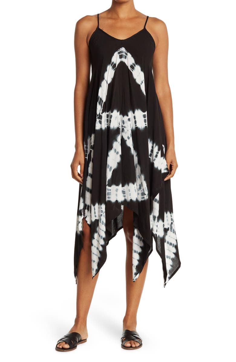 BOHO ME Tie Dye Handkerchief Hem Cover-Up Dress, Main, color, 