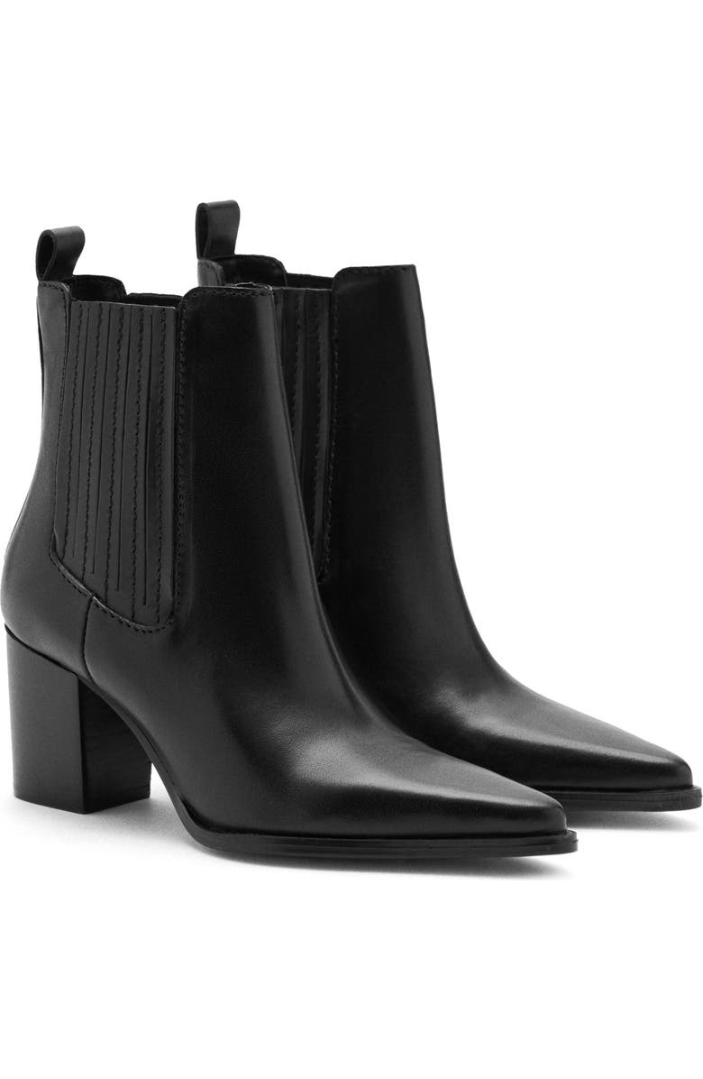 MANGO Pointed Toe Block Heel Ankle Bootie, Main, color, Black