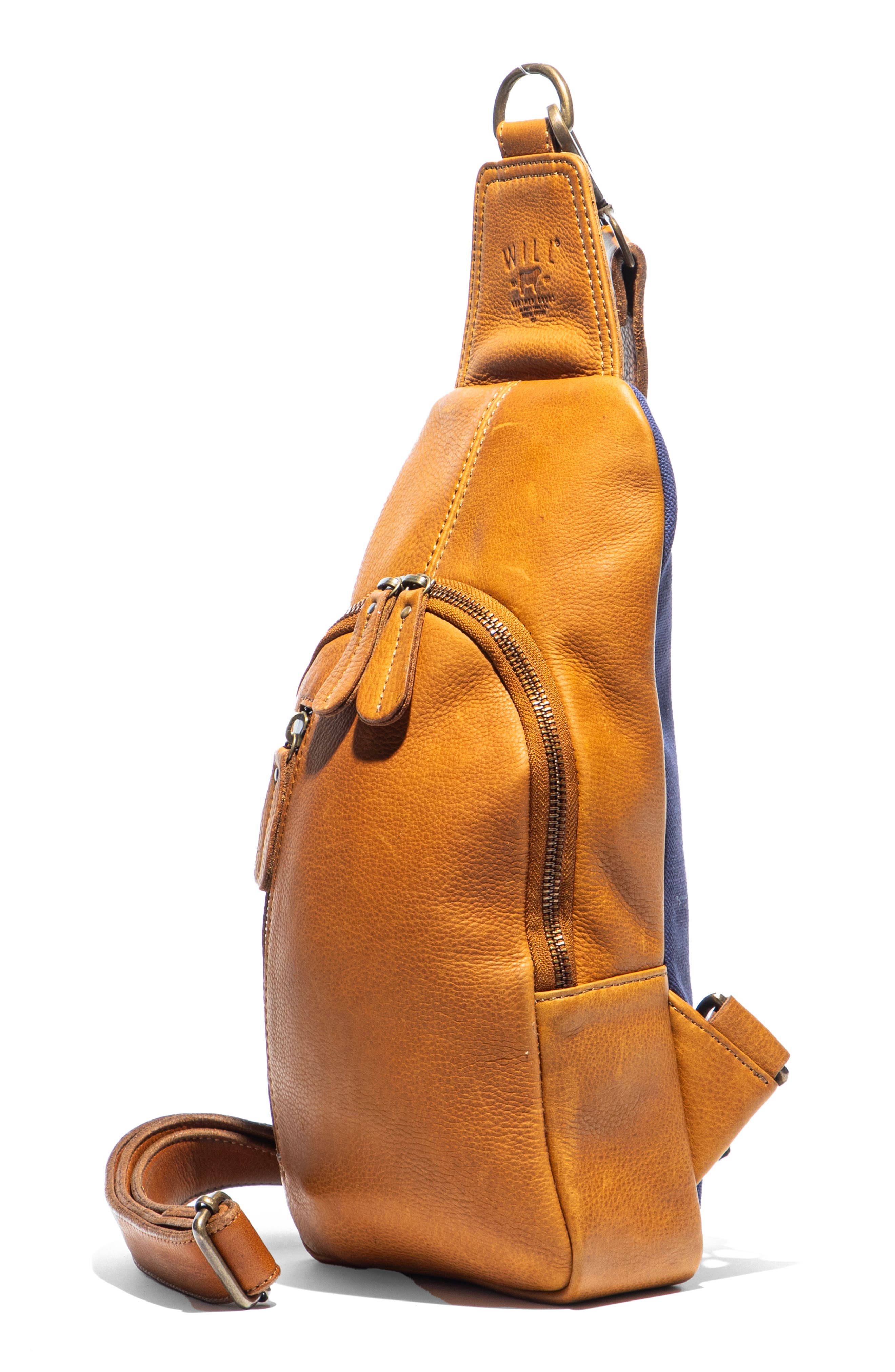 Zip Around Leather Sling Bag, Alternate, color, TAN