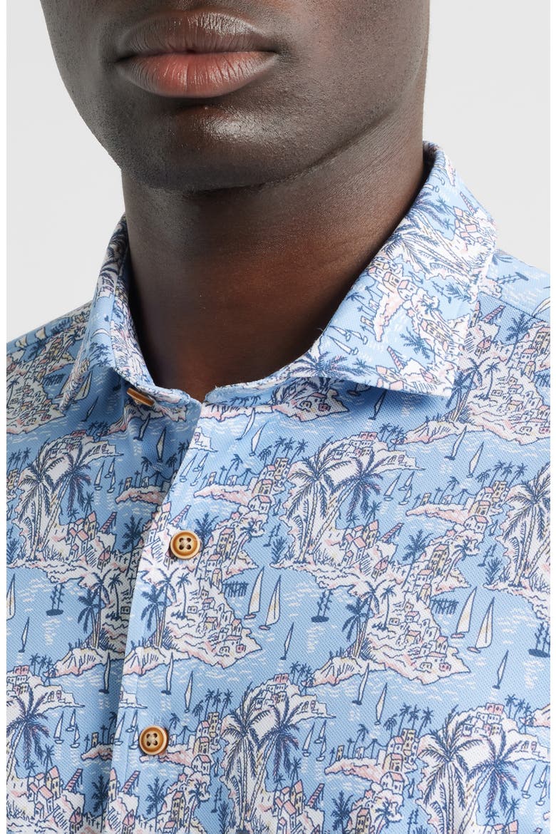 Otto Tropical Print Knit Short Sleeve Button-Up Shirt, Alternate, color, INFINITY