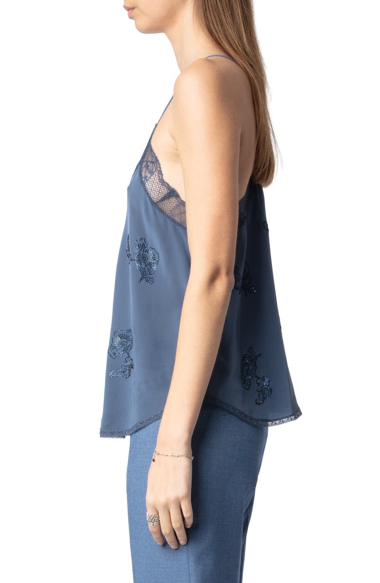 Zadig & Voltaire Christy Ivy Strass Floral Embellished Lace Edge Camisole, Alternate, color, 