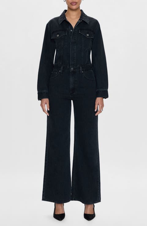 Cannon Long Sleeve Wide Leg Denim Jumpsuit