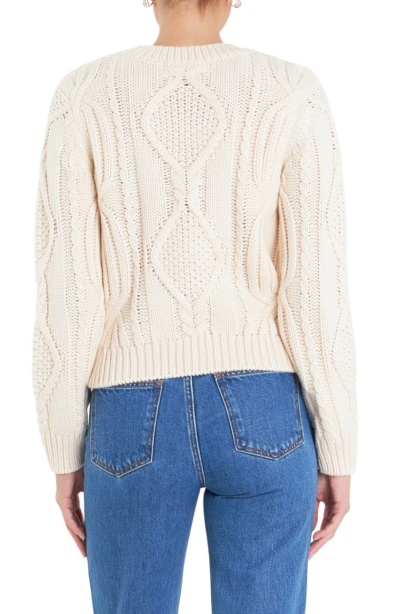 English Factory Sports Club Logo Embroidered Cable Stitch Sweater, Alternate, color, Ivory