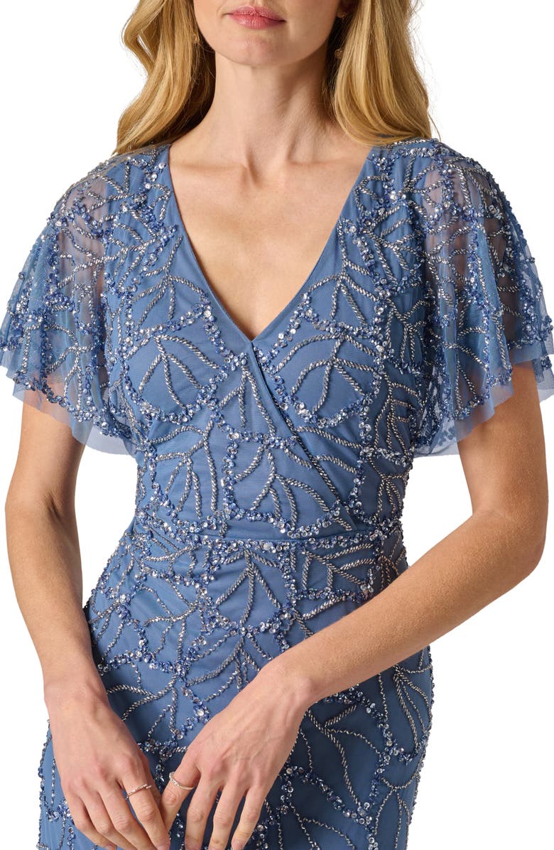 Adrianna Papell Beaded Godet Evening Gown, Alternate, color, French Blue