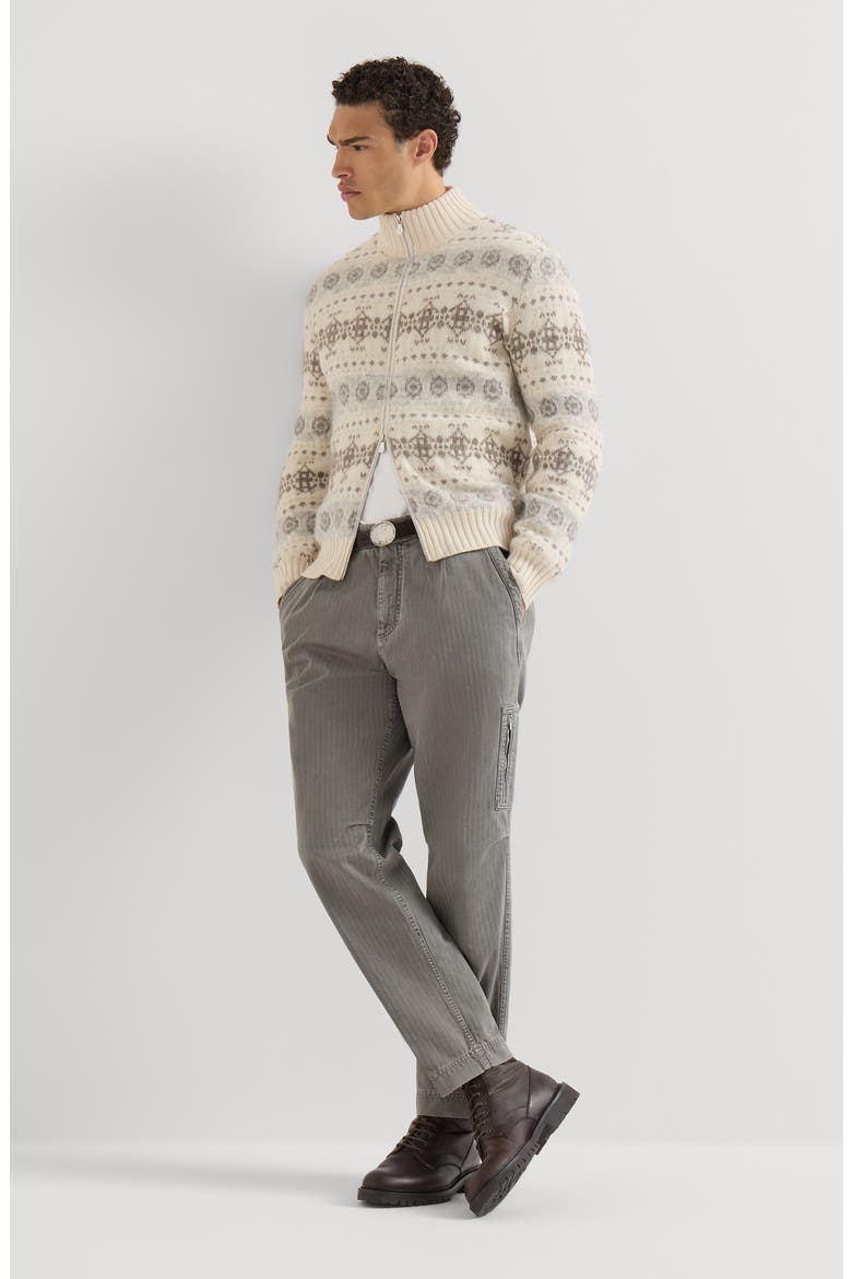 Cotton chevron trousers with zipped pocket, Alternate, color, Silver