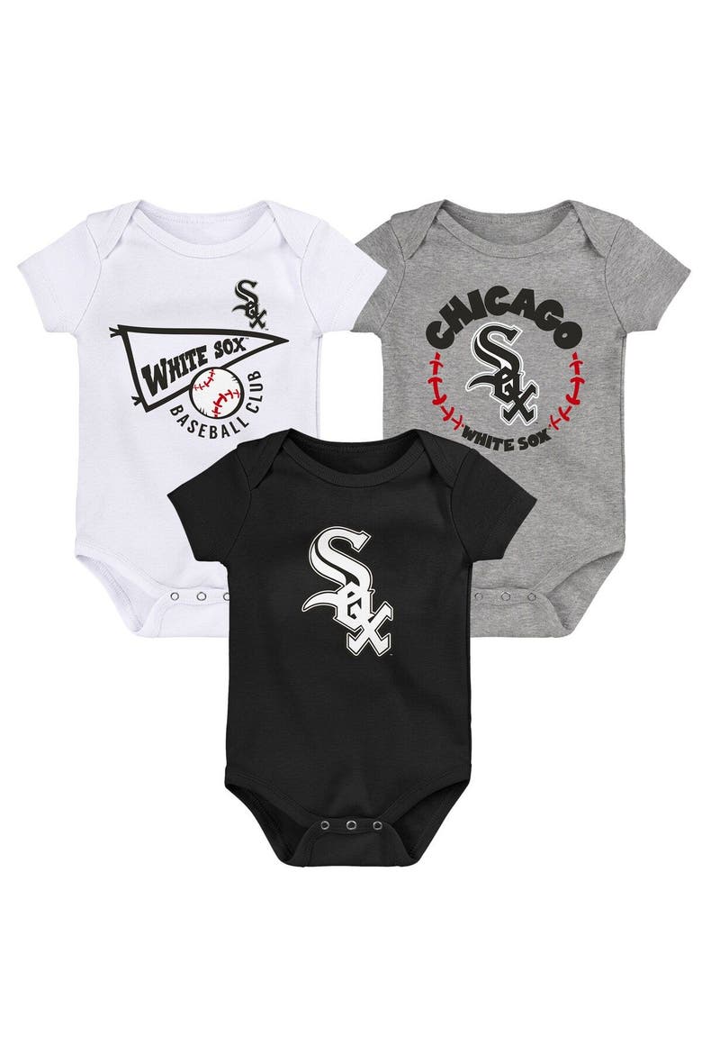 Newborn & Infant Black/White/Heather Gray Chicago White Sox Biggest Little Fan 3-Pack Bodysuit Set, Main, color, Black