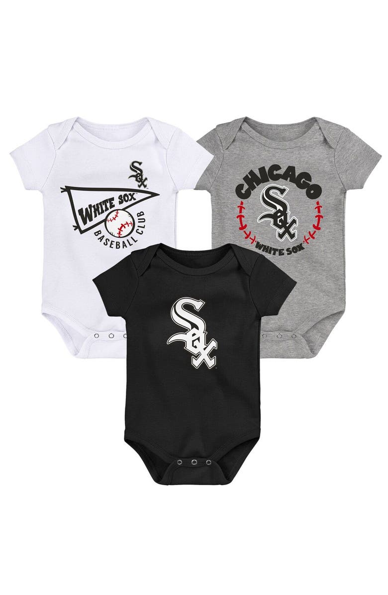 Outerstuff Newborn & Infant Black/White/Heather Gray Chicago White Sox Biggest Little Fan 3-Pack Bodysuit Set, Main, color, Black