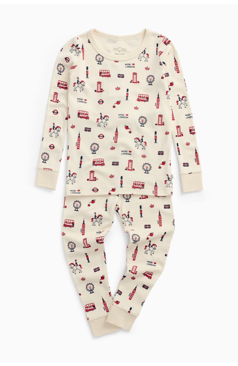 MORI Dino Print Pyjamas With Mint Ribbed Cuff, Main, color, London