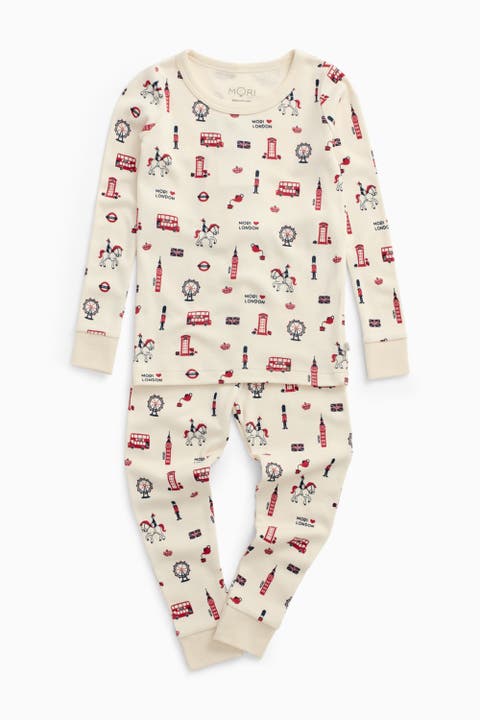 Dino Print Pyjamas With Mint Ribbed Cuff (Baby)