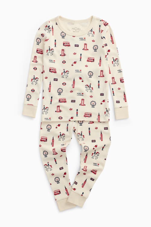 Mori Kids'  Dino Print Pyjamas With Mint Ribbed Cuff In Multi