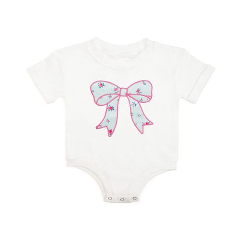 Sky Blue Floral Bow Short Sleeve Romper (Baby)