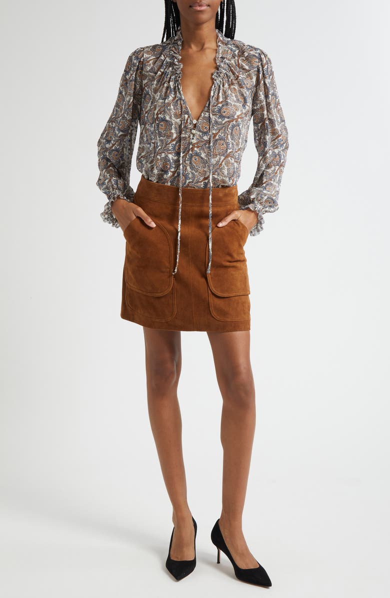 Veronica Beard Norwood Suede Miniskirt, Alternate, color, Whisky