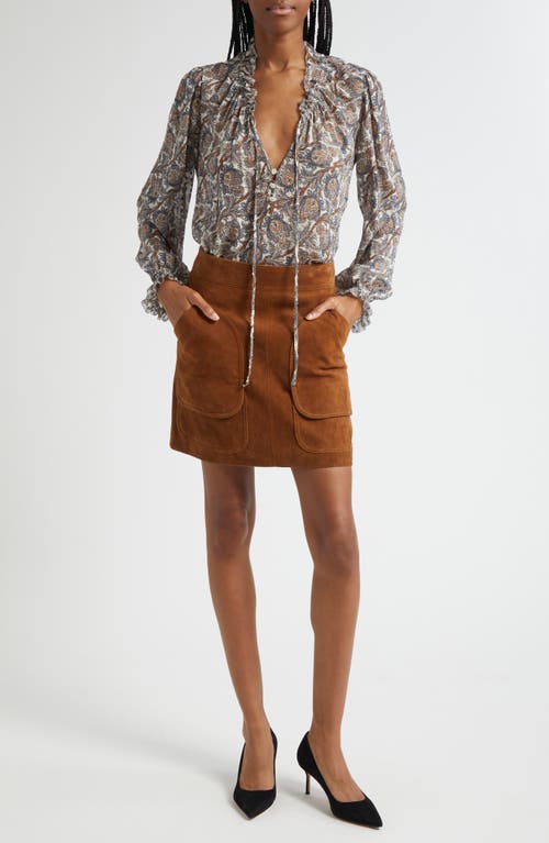 Veronica Beard Norwood Suede Patch Pocket Mini Skirt In Brown