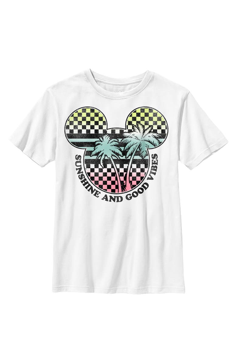 Mickey & Friends Boy's Mickey & Friends Checkered Sunshine and Good Vibes Graphic T-Shirt, Main, color, White