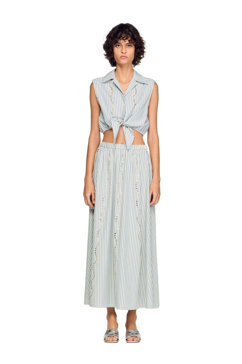 Rhinestone striped long skirt, Alternate, color, Blue