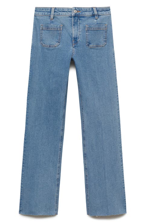 Flare Leg Crop Jeans with Patch Pockets (Regular & Plus)
