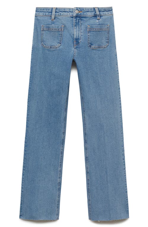 Mango Flare Leg Crop Jeans With Patch Pockets In Blue