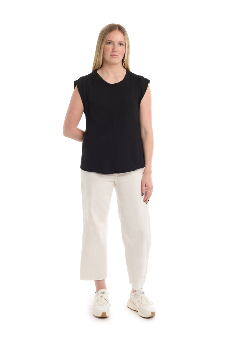 Ruched Shoulder Tee, Alternate, color, Black