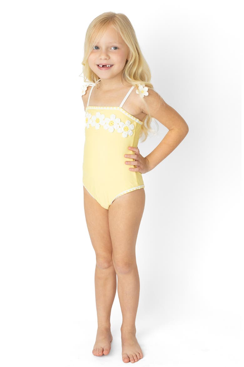 Kids' Embroidered Crochet Floral One-Piece Swimsuit, Alternate, color, YELLOW