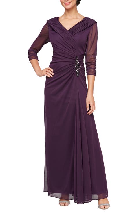 Pleated Portrait Collar Chiffon Gown