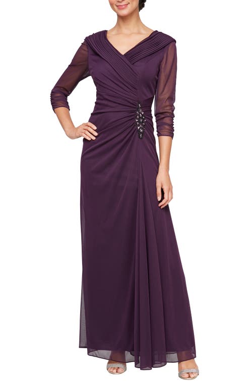 Alex Evenings Pleated Portrait Collar Chiffon Gown