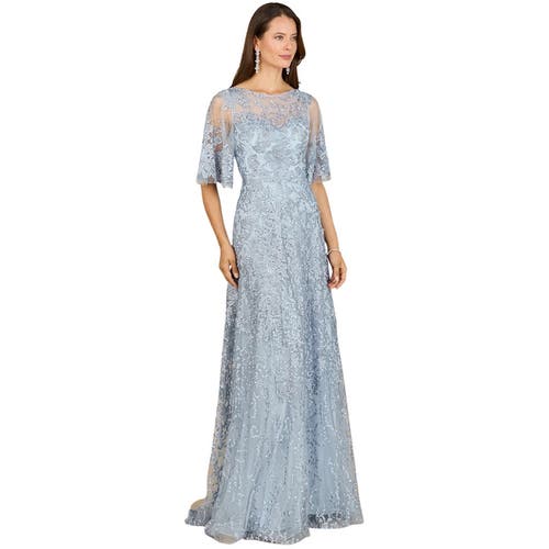 Lara New York Cape Sleeve Mother's Gown In Blue