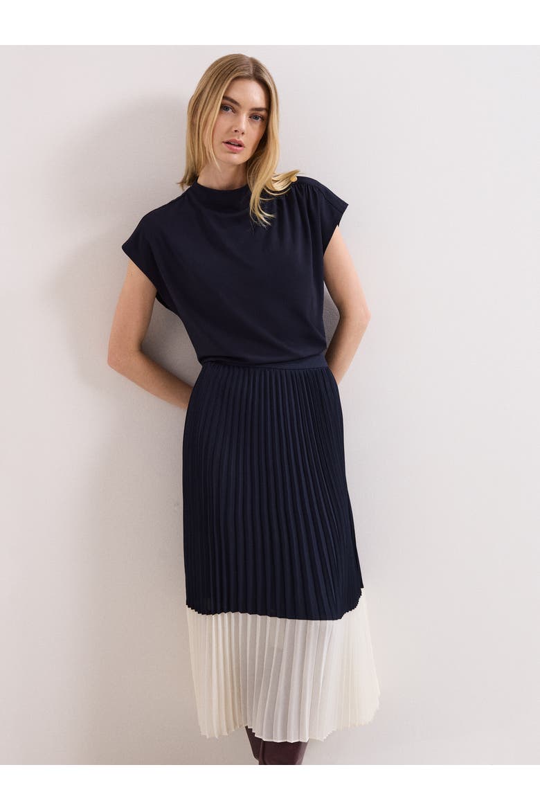Eleanor Pleated Midi Skirt, Alternate, color, Navy
