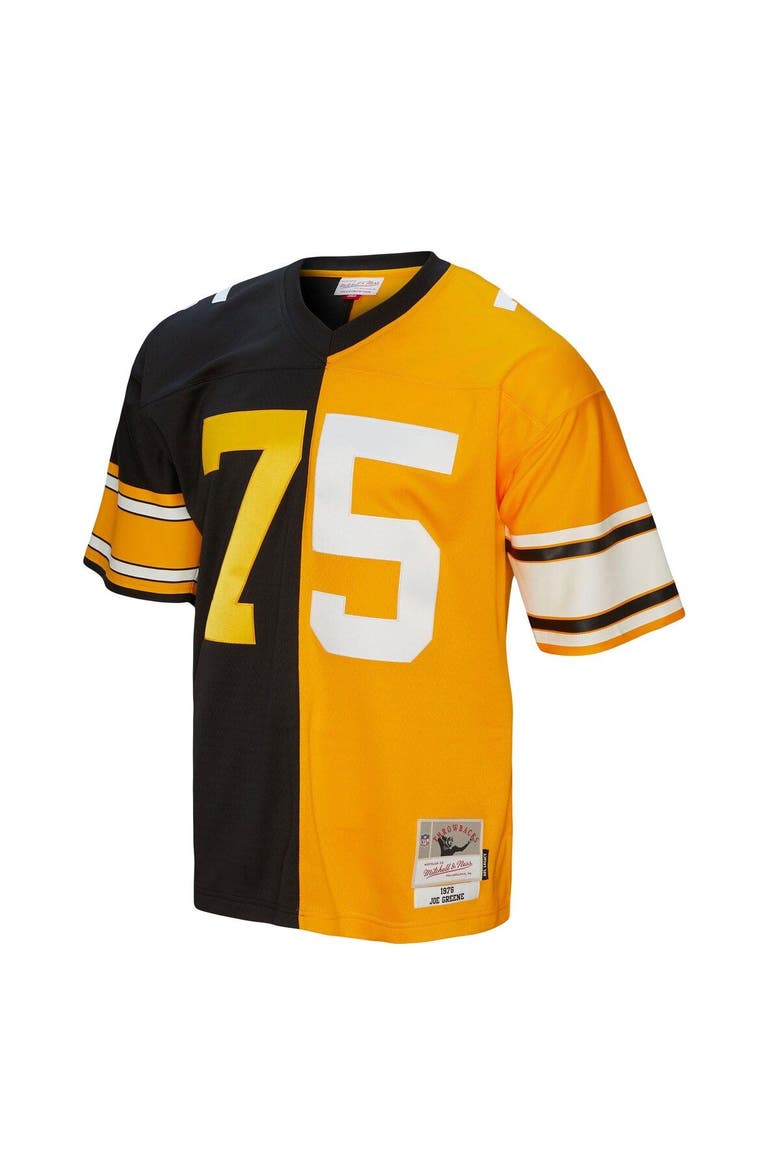 Men's Mitchell & Ness Joe Greene Black/Gold Pittsburgh Steelers 1976 Split Legacy Replica Jersey, Alternate, color, Black