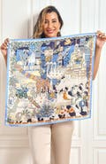 SILKSILKY Pure Silk Scenery Pattern Square Scarf