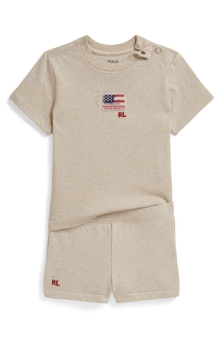 Ralph Lauren Jersey Knit Cotton Top & Shorts Set, Main, color, Dune Tan
