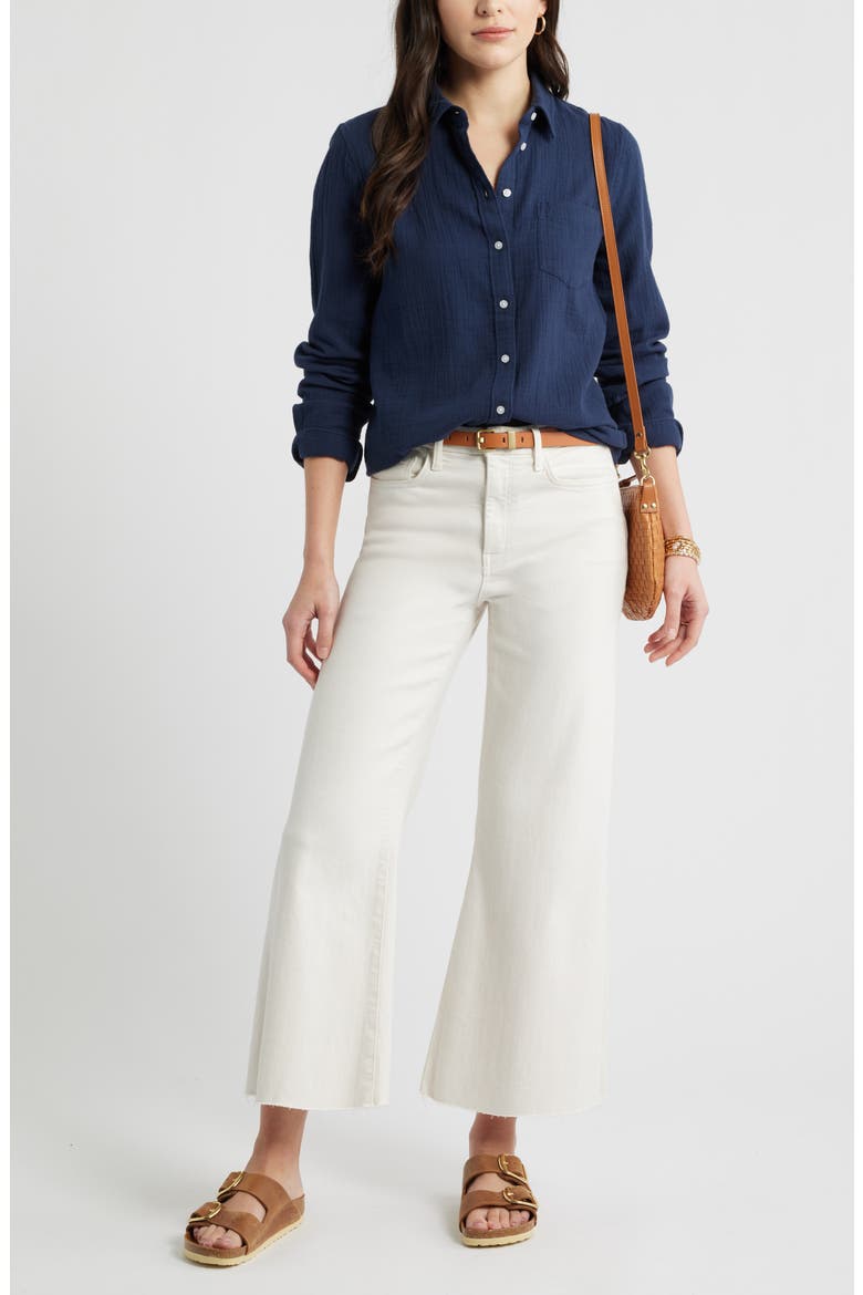 Casual Gauze Button-Up Shirt, Alternate, color, NAVY STILL