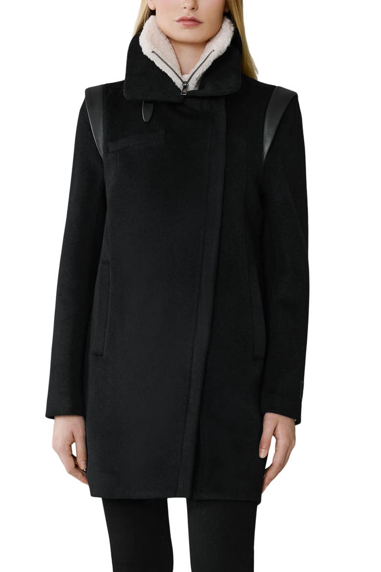 Kiana Wool Blend Coat with Removable Faux Shearling Bib, Main, color, BLACK