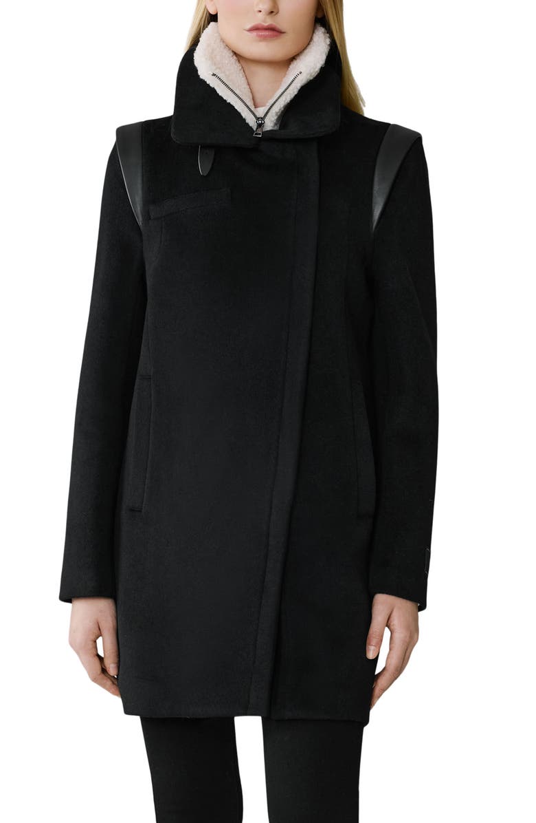 Soia & Kyo Kiana Wool Blend Coat with Removable Faux Shearling Bib, Main, color, Black