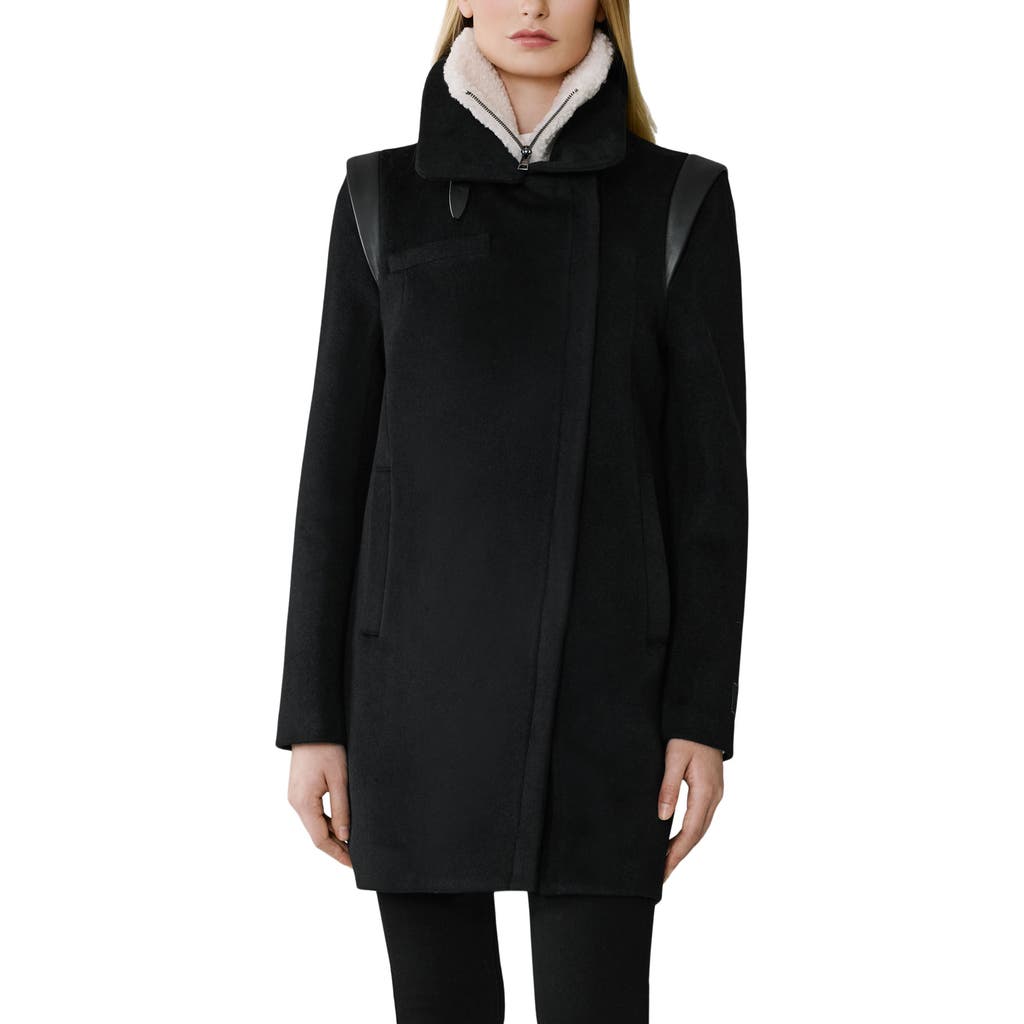 Soia & Kyo Kiana Wool Blend Coat With Removable Faux Shearling Bib In Animal Print